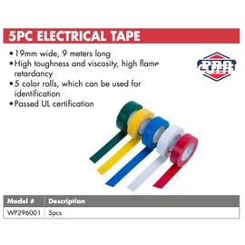 WORKPRO 5PC Electrical Tape high End Industrial Grade Electrical Insulation Tape Flame-Retardant - Assorted Colors, wp296001
