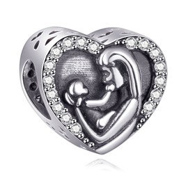 Sambaah Mom Charm Sterling Silver Mother and Child Bead for Bracelets