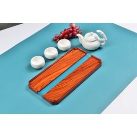 Resin and Ebony Wood Tray Creative Serving Wooden Trays Decorative Natural Stylish Rectangular Dish Vanity Food Platter for Kitchen Restaurant Bar Breakfast Dinner Snack Tea Fruit Plates Dishware