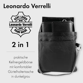 LEONARDO VERRELLI Waiter Wallet Made of Leather, Waiter's Wallet, Taxi, Service Women's Men's Wallet with or without Holster, Pocket with Chain and Large Coin Compartment in Black, black, Classic