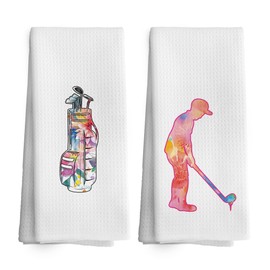 TAEDIN Golf Kitchen Towels Gifts for Golfer Dish Towel 16x24 Inches, Colorful Golf Club Sports Decorative Absorbent Dishcloths Tea Towels Set of 2 for Kitchen Decor