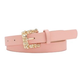 COTIM COYIN Women's Fashion Leather Belts with Embossed Gold Buckle for Jeans, Pink, Width: 2.4cm/0.95 inch Length: 107cm/42nch