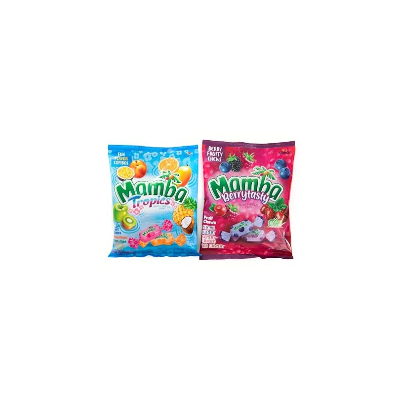 Mamba's-Fruit Chews Variety Pack 3.52oz each, Mamba-Tropics & Mamba-Berrytasty Flavor,