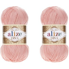 Alize Diva Yarn Hand Knitting Yarn 100% Microfiber Acrylic Yarn Alize Diva Silk Effect Thread Crochet Art Lace Craft Lot of 2 skeins 200gr 767 yds (145-Powder)