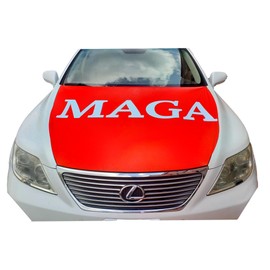 Trump Flag Car Hood Cover Smiling 2024 MAGA Slip-On Washable Elastic Weatherproof Fabric, Non-Adhesive Banner 3.5 x 5 Ft Fits Most Cars USA SHIP