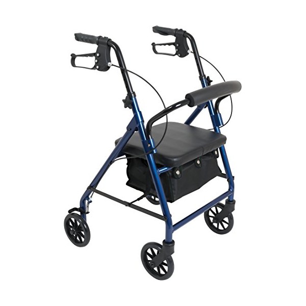 Probasics Junior Aluminum Rollator with 6 Inch Wheels, 250 Pound Weight Capacity, Blue