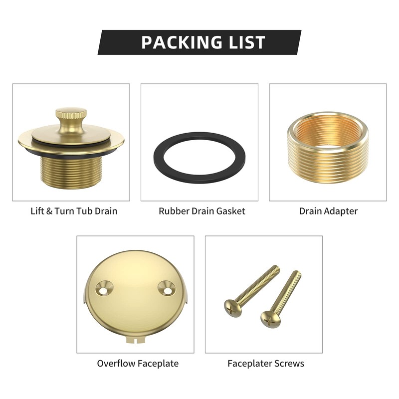 Brushed Gold Bathtub Drain Bath Tub Trim Set Conversion Kit