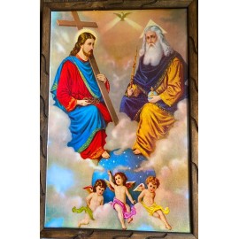 Santísima Trinidad 36”X24” Cuadro Rustico, Padre Hijo Y Espiritu Santo, New