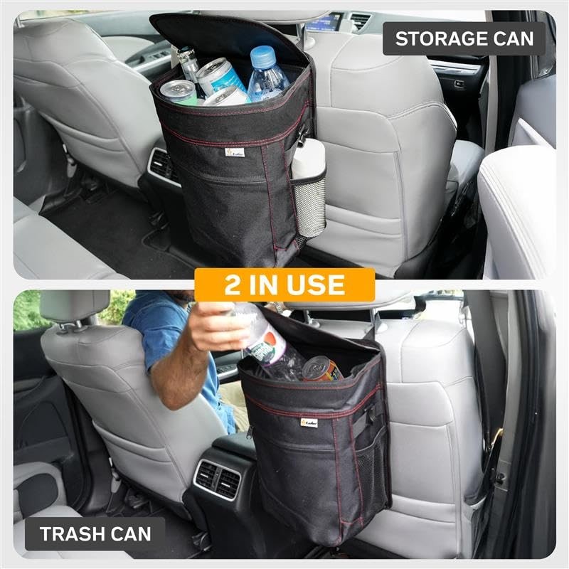 EcoNour Car Trash Can 2.5 Gallon with Lid & Storage