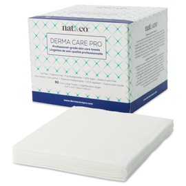 Nat.&Co. Derma Care Pro Professional Grade Extra Large Face Towels - Biodegradable Towel, Makeup Remover Dry Wipes, Facial Wash Cloths for Sensitive Skin - Pack of 1 (50 Count)