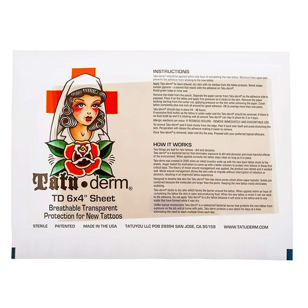 Tatu-Derm - Best Tattoo After Care Bandages/Patch (Sheet - 6X4) 5 Sheet