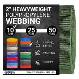 Strapworks Heavyweight Polypropylene Webbing - Heavy Duty Poly Strapping for Outdoor DIY Gear Repair, 2 Inch x 10 Yards - Olive Drab