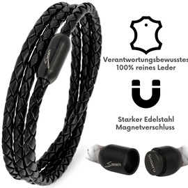 Simaru Leather Bracelet Made in Germany, Braided Wrap Bracelet, Premium Leather from Catalonia with Magnetic Closure, Waterproof and Skin-friendly, 4 mm, Leather, 0