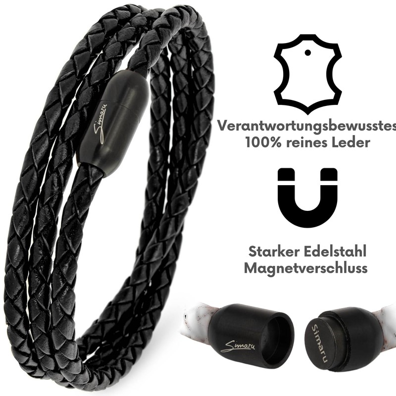 Simaru Leather Bracelet Made in Germany, Braided Wrap Bracelet, Premium