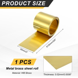 uxcell Brass Sheet Roll, 320" x 2" x 0.0008" Metal Flashing Brass Foil Roll for Crafting, Electrical DIY Projects Repairs, Gold