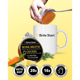 Brite Start Bone Broth - Chicken Bone Broth - 4 Count - Keto Friendly Concentrate Packed with 16g Collagen, 20g Paleo Protein - Made from Free Range Chicken Bones - Single Serve Packets