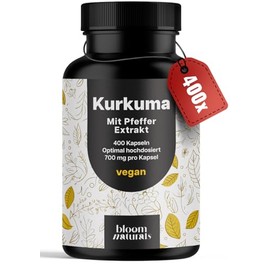 Turmeric Capsules High Dose - 400 Capsules (13 Months) with 700 mg with Curcumin & Piperine - Vegan and with Love from Germany - Curcuma Capsules - Laboratory Tested - Packaging May Vary