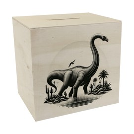 Brachiosaurus Wooden Money Box Gigantic Long Neck Dinosaur for Children Prehistoric Jurassic Herbivore Mesozoic Collectible