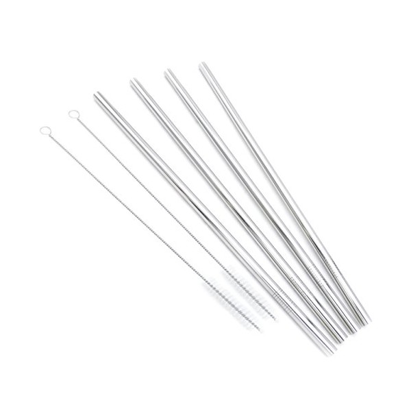 GFDesign Big Drinking Straws Reusable 12" Extra Long 9mm Extra Wide SUS 304 Food-Grade 18/8 Stainless Steel - Set of 4 with 2 Cleaning Brushes - Straight