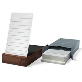 Undated Daily Planner To Do List Notepads and Walnut Stand - 120 Checklist Cards, 10 Goal Cards - Perfect Note Pads for Work Desk or School - ADHD Office Accessories - Productivity Task Analog