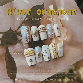 Chunmeng 4 Colors Nail Art Punk Rivets Nail Rivets Nails Craft Flatback Spike Studs Punk Style Pointy Top Square Metallic Nail Studs Nail Art Charms Nail Supplies for DIY (4 Colors)