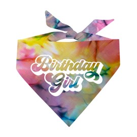 Birthday Girl Retro Theme Scrunch Tie Dye Triangle Dog Bandana (Scrunch Tie Dye Rainbow OS 871)