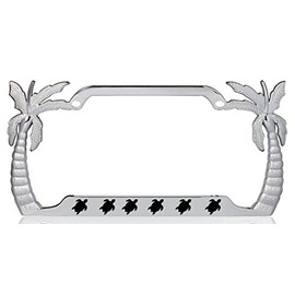 Turtle Animal Palm Tree Design Chrome Metal Auto License Plate Frame Car Tag Holder with car Banner Flag