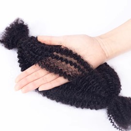 Natural Black Afro Twist Kinky Curly Hair Extensions 100% Human Hair Bulk Twists Hair Braids Extension 50g Pack (1b, 18inch 50g)