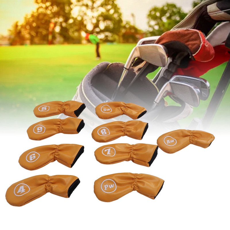 9pcs Golf Club Cover PU Leather Stylish Portable Golf Head