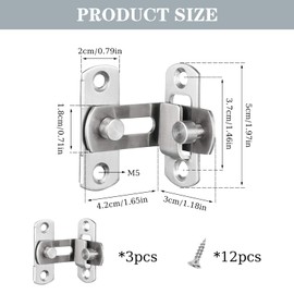 Door Bolt Stainless Steel 3 Pieces Right Angle Door Lock Door Lock 90° Latch Lock Flip Latch Gate Latches Security Door Lock for Doors, Windows, Bathroom, Cabinet, Furniture, Bedroom