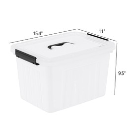 Waikhomes 4 Pack Plastic Storage Boxes, Lidded Storage Bins with Handle, 20L, Clear