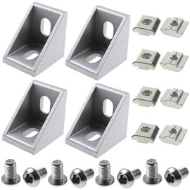 LUORNG 4 Set 3030 Series Aluminum Profile Connector Set for Standard 8mm Slot Aluminum Extrusion Profile - 4 24mm x 30mm Corner Bracket, 8 M6 x 16mm T-Slot Nuts and 8 M6x10mm Hex Socket Cap Screw Bolt