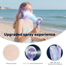 HandFan 5200mAh Upgraded Personal Misting Fan, Rechargeable Handheld Mister Fan, Spray Water Mist Fans, Portable Cooling AC, Electric Mini Hand Fans for Beach Travel Outdoors(White)