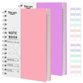 Thboxes 2 Pack Notebook A5 Lined, 400 Pages A5 Notepad Spiral Notebook, 100GSM Thick Paper for Women Men Office School, 24 Labels, 14.5 X 21 cm