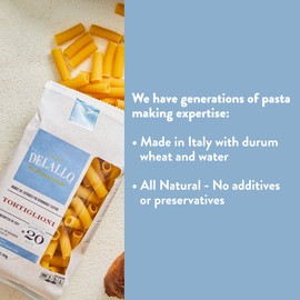 DeLallo Tortiglioni Pasta, 1 Pound Bag, 4 Pack, Tube Shape, Made with Durum Wheat Semolina Flour, Imported from Italy, Cooks in 9 Minutes, Non-GMO