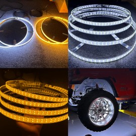Sando Tech 15.5'' Double Row Amber White Led Wheel Lights w/Amber Turn Signals Rim Lights 576Leds Brightest White Wheel Lights RF Remote/Switch Ctrl for Truck Tire Light
