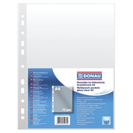 Punched Pockets DONAU PP A4 Crystal Clear 75 MICR 10 Pcs/Document Archiving/Type-Crystalline/Kind-Standard/Material-PP/Colour-Transparent/Format-A4 / Thickness (mm)-75