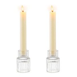 Romadedi Glass Candle Holder for Candlestick - 2Pcs Clear Small Tapered Candle Holders Wedding Decor Table Centerpiece for Candle Sticks Christmas Party Table Living Room Dinner Advent