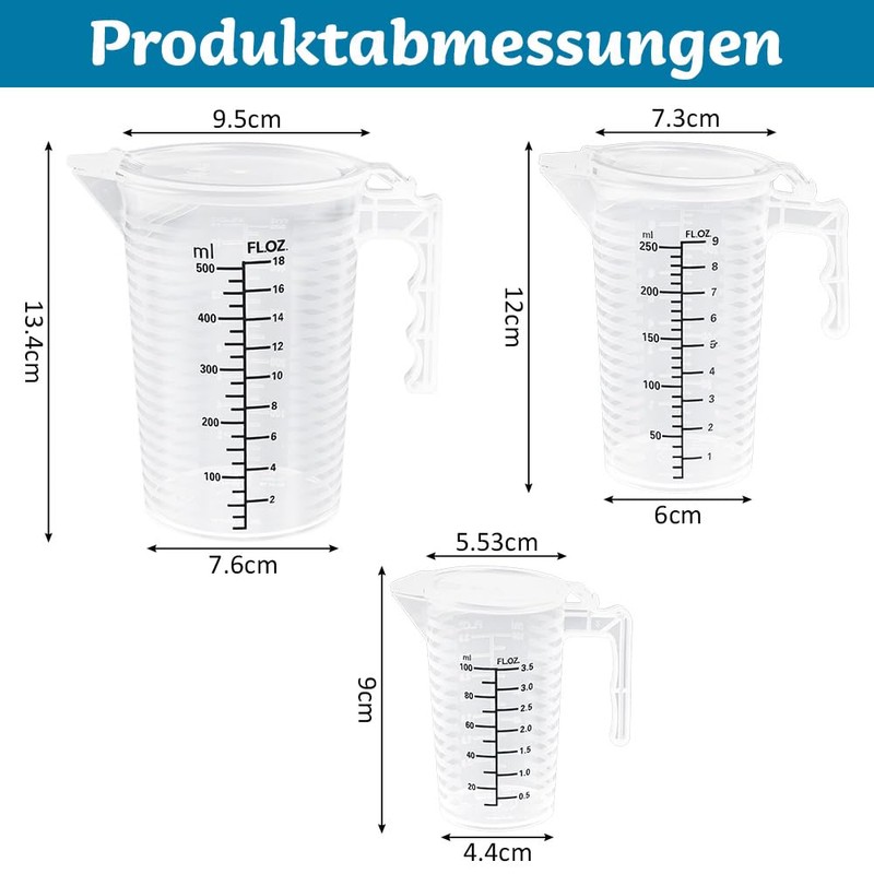 LIMITADA Pack of 3 Measuring Cups Plastic 100 ml 250