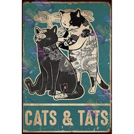 Signs for Mankind CATS & TATS  Metal Wall Poster for Tattoo Enthusiasts, Cat Lovers, Shop, Station