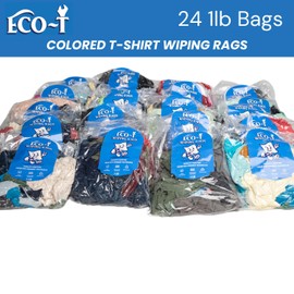 Eco-T Mechanic Shop Rags - Colored T-Shirt Material, 100% Recycled, Eco-Friendly, High Absorbency, Low Lint, Low-Cost, Industrial Use Wiping Cloth (24 x 1 Lb Bags)