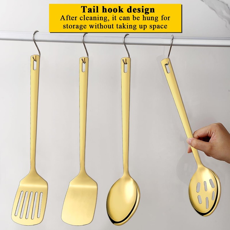 Homquen Gold Kitchen Utensils Set 4pcs, Titanium Gold Plating Stainless