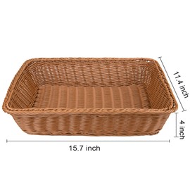 yarlung 2 Pack Poly Wicker Woven Bread Basket, 16 Inch Rectangular Fruit Baskets Food Serving Holders for Vegetables, Home, Kitchen, Restaurant, Outdoor, Imitation Rattan Brown