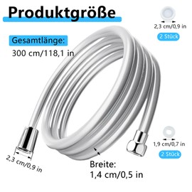 Shower Hose, Shower Hose, 3 Metres, PVC Shower Hose, Washing Machine High Pressure, with Sealing Ring and Sealing Lid for Replacement, Silver