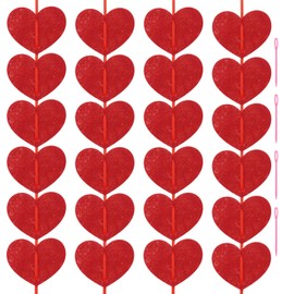 MECCANIXITY 32 Pcs Heart Garland Banner Felt Heart Valentines Garland Red Vertical for Valentines Day Decor Anniversary Birthday Party Wedding