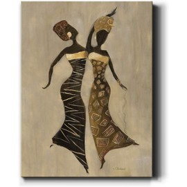 Renditions Gallery African American Wall Art for Home Two Traditional African Woman Celebrating & Dancing Canvas Hanging Paintings for Office Bedroom Kitchen Decor - 30"X40" - LT42