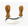 Natural Olive Wood Professional Gourmet Mezzaluna Chopping Knife, Double Blade