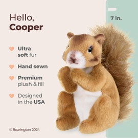 Bearington Cooper Stuffed Squirrel Plush - 7" Realistic Stuffed Animals with Soft Fur, Bushy Tail and Weighted Inner Bean Bag - Adorable Woodland Animal Toy Gift for Kids and Toddlers