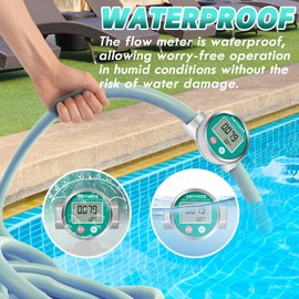 Waterproof 1 Inch Digital Water & Fuel Flow Meter with 3/4 Inch Adapters, EMI Protection, 2.4-26.4 GPM Inline NPT Thread Fuel Meter for Gasoline, Gas Oil, Water, and Other Liquids.