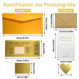 ZSOPN Set of 4 + 2 Time instead of stuff vouchers and can vouchers to fill in yourself, with envelopes, golden ticket scratch cards as birthday card or voucher card for Mother's Day
